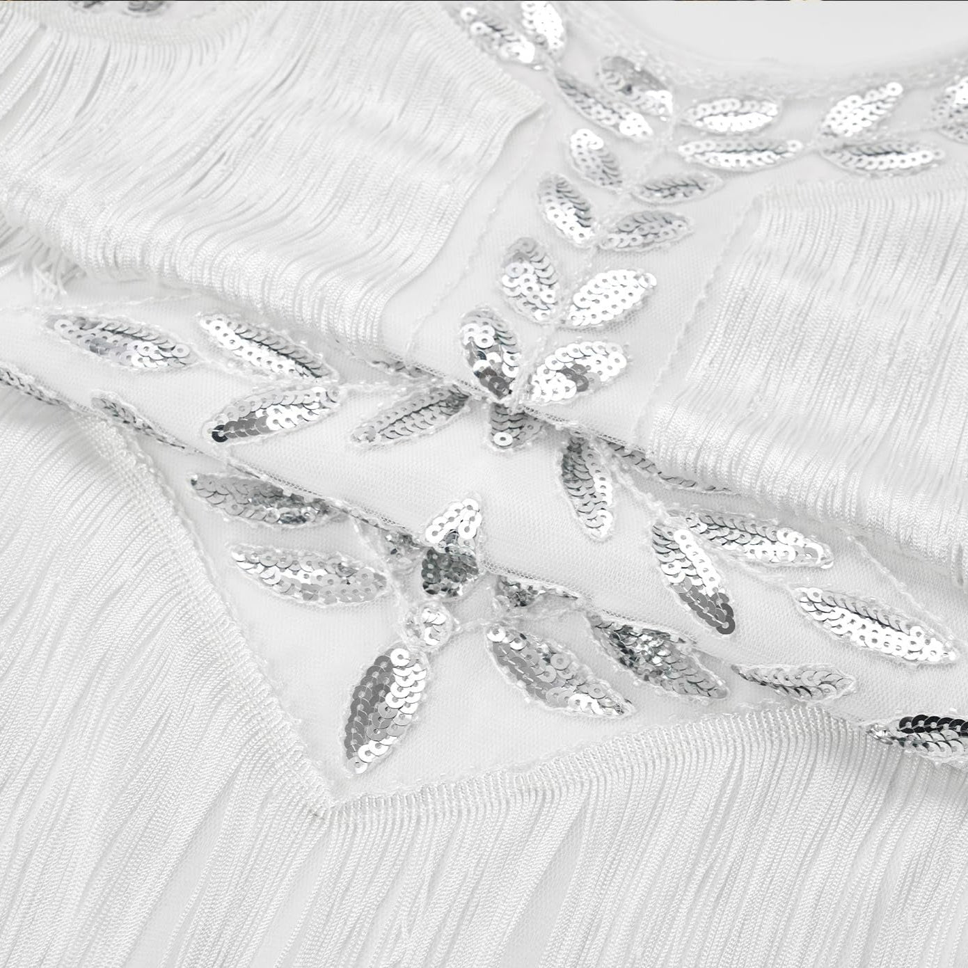 White Fringed Sequin Flapper Dress