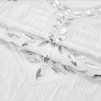 White Fringed Sequin Flapper Dress