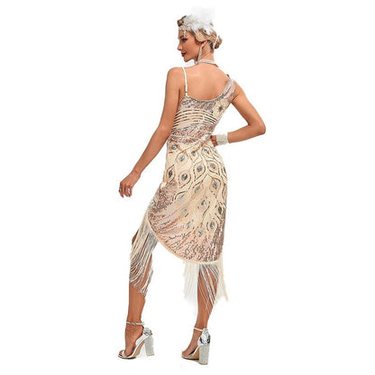 Irregular Tassel Hem Peacock Flapper Dress