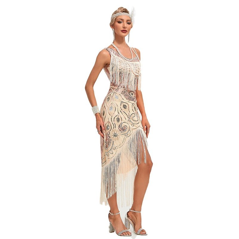 Irregular Tassel Hem Peacock Flapper Dress