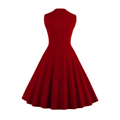 Women's 1950s Floral Patchwork Lapel Collar Sleeveless A-Line Tea Party Dress