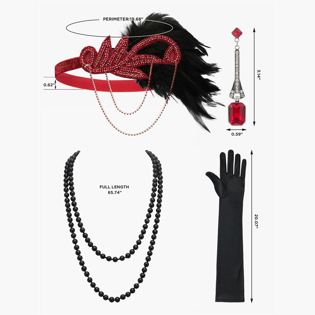 Art Deco Fringe Flapper Dress with Accessories Set
