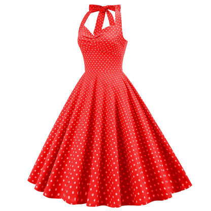 Women's 1950s Polka Dot Halter Neck Swing Dress