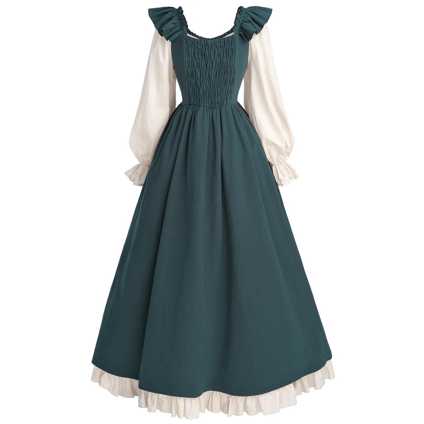 Robe Renaissance Cottagecore à manches longues et bordure à volants