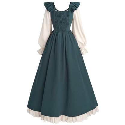 Robe Renaissance Cottagecore à manches longues et bordure à volants