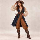 Set da donna da 5 pezzi con gilet da pirata blu navy e cappello a tricorno