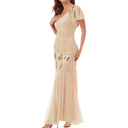 Beige Art Deco Sequin Mermaid Gown
