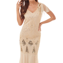 Beige Art Deco Sequin Mermaid Gown
