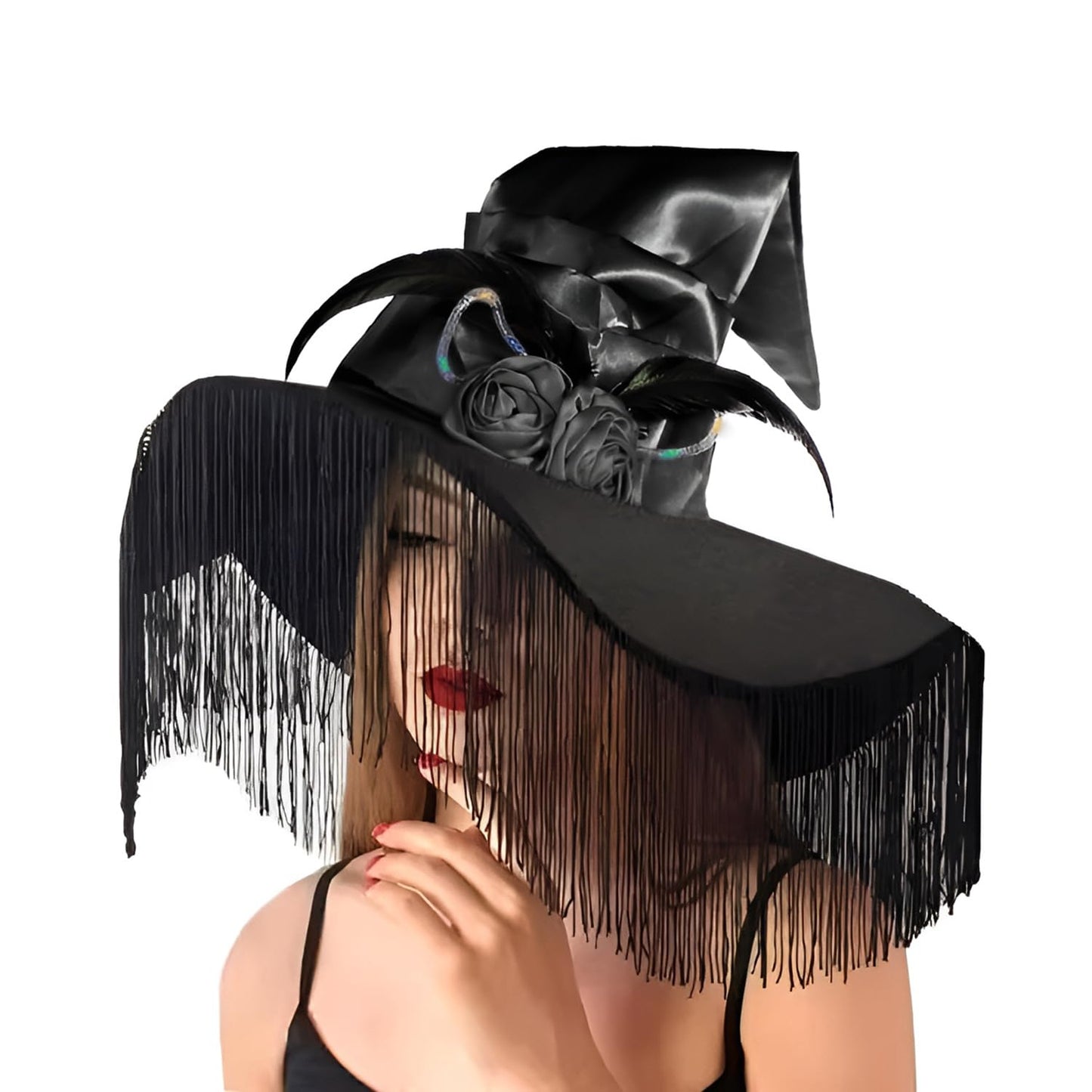 LED Light Up Witch Hat with Fringe Veil
