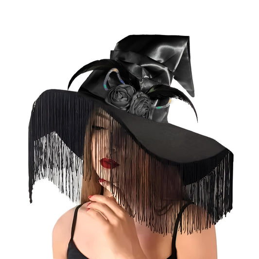 LED Light Up Witch Hat with Fringe Veil