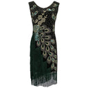 Set Abito Flapper Verde con Nappine e Piume di Pavone con Accessori