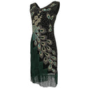 Set Abito Flapper Verde con Nappine e Piume di Pavone con Accessori