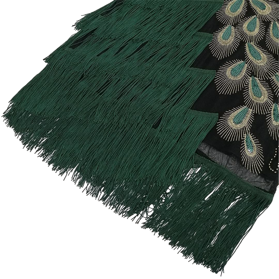 Green Tassel Peacock Flapper Dress with ACCs