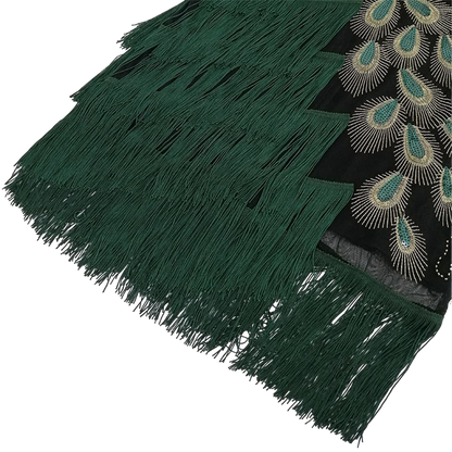 Green Tassel Peacock Flapper Dress with ACCs