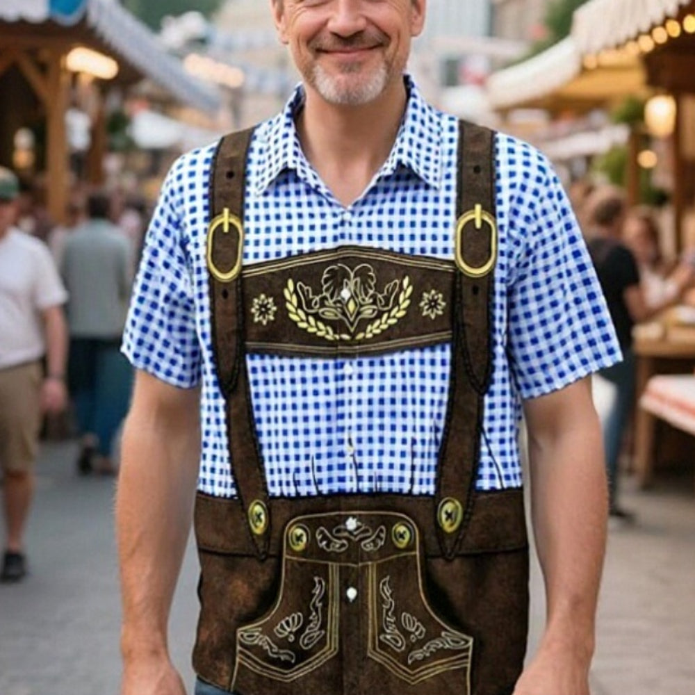 Kariertes Oktoberfest-Lederhosen-Grafikhemd für Herren