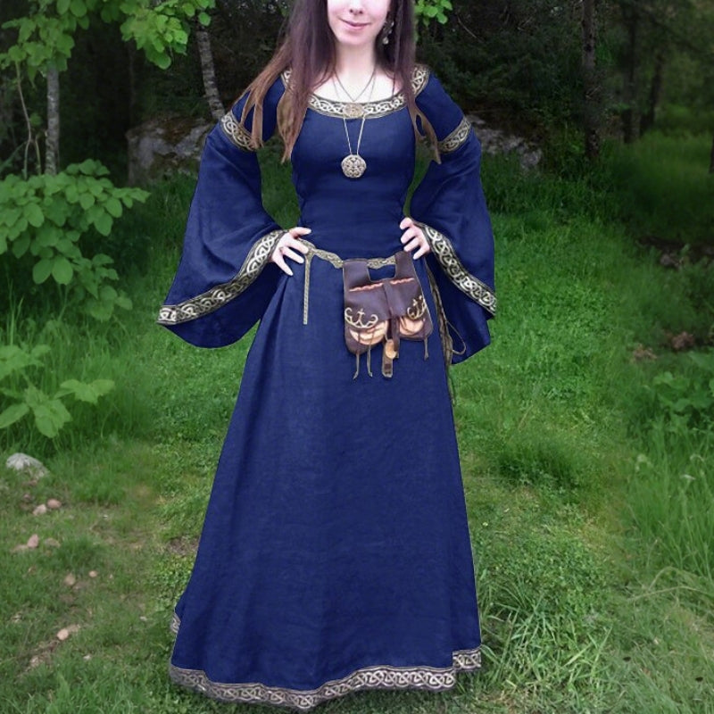 Robe Renaissance médiévale pour femme, manches longues cloche 
