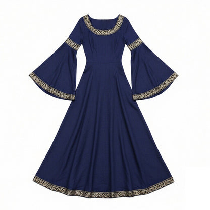 Mittelalterliches Renaissancekleid für Damen, langes Kleid mit Glockenärmeln 