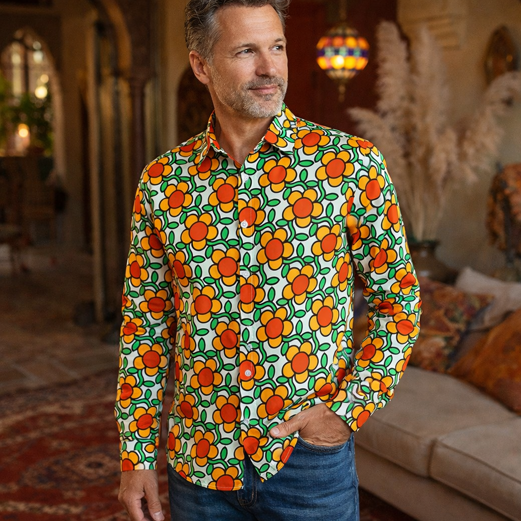 Retro 70S Boho Floral Long Sleeves Collar Shirt