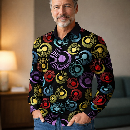 Retro 70S Concentric Circle Long Sleeves Collar Shirt