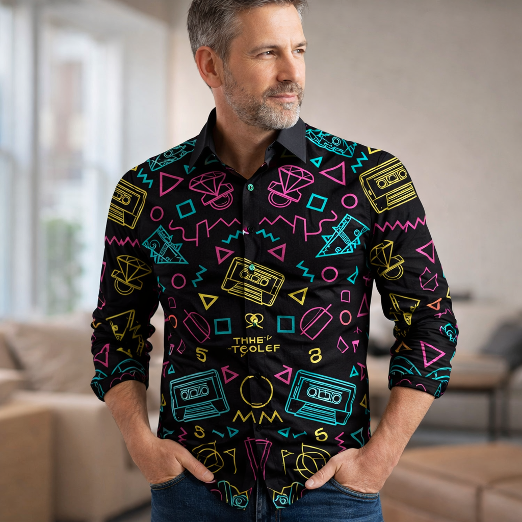 Retro 70S Memphis Geometric Long Sleeves Collar Shirt