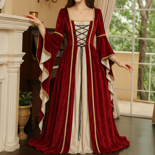 Robe Renaissance pour femme, costume médiéval, velours, manches trompette, robes de reine, Outlander, grande taille, rétro, vintage, manches longues, longueur au sol
