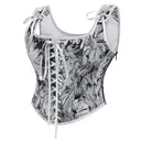 Cottagecore Jacquard Front Strap Herringbone Corset - Retrorobe