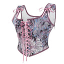 Cottagecore Jacquard Front Strap Herringbone Corset - Retrorobe