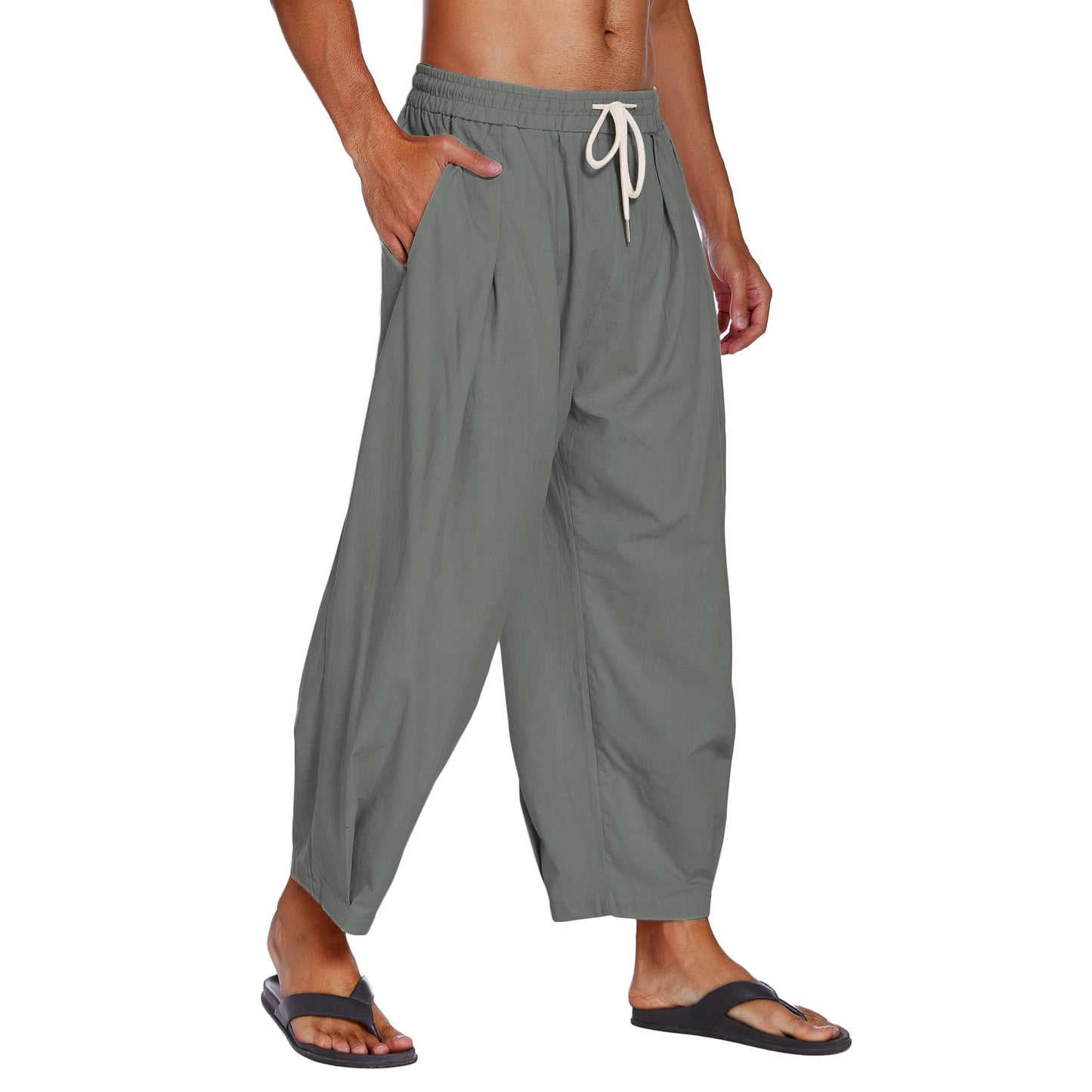 Sommerhose aus Baumwolle und Leinen im frühmittelalterlichen Stil