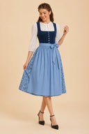 Women’s Oktoberfest Navy & Sky Blue Midi Dirndl Dress with Apron