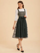 Women’s Heritage Forest Green Midi Dirndl Dress with Patterned Apron