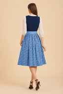 Women’s Oktoberfest Navy & Sky Blue Midi Dirndl Dress with Apron