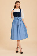 Women’s Oktoberfest Navy & Sky Blue Midi Dirndl Dress with Apron