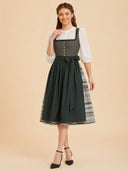 Women’s Heritage Forest Green Midi Dirndl Dress with Patterned Apron