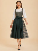 Women’s Heritage Forest Green Midi Dirndl Dress with Patterned Apron