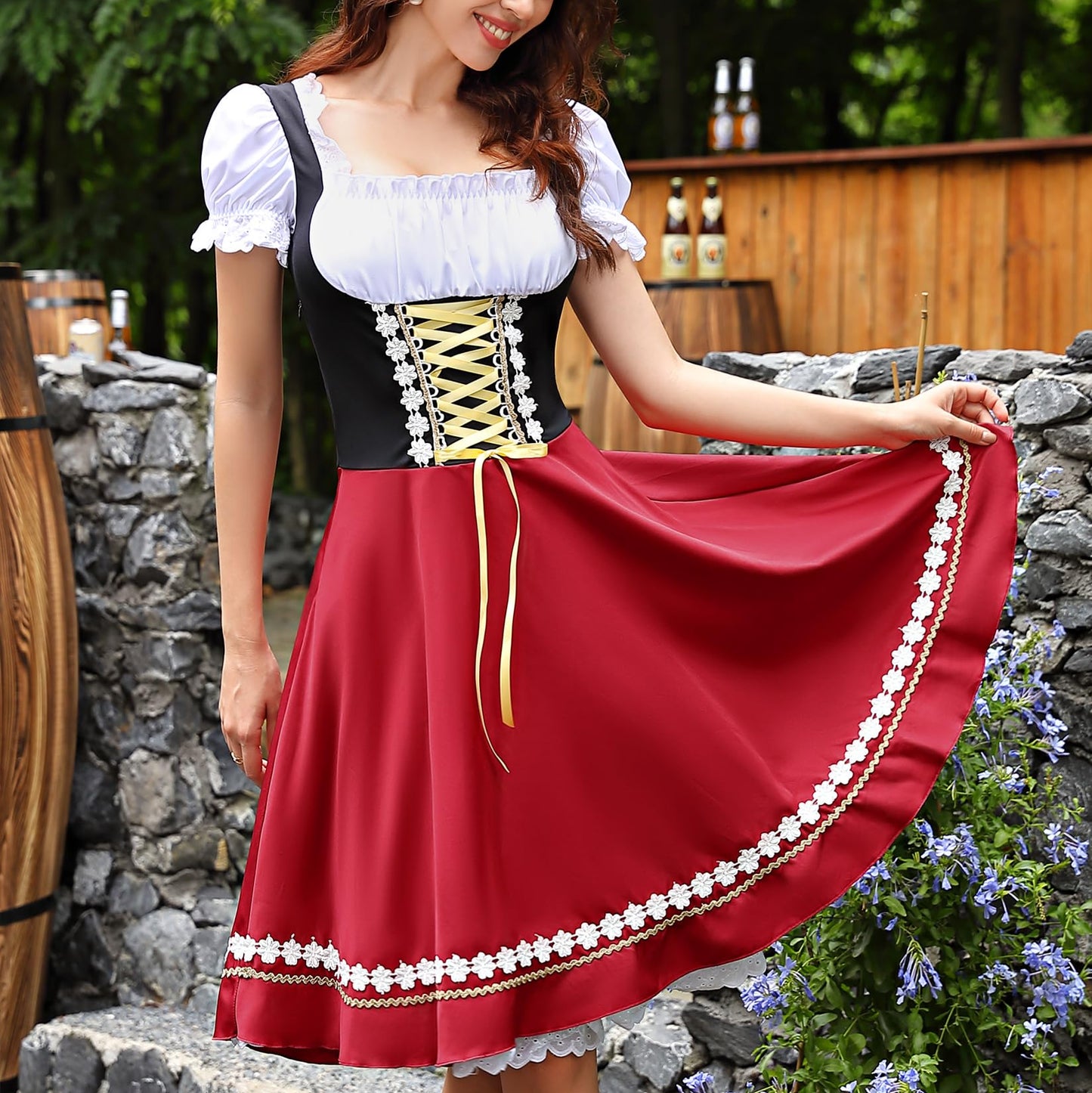 Oktoberfest Red Dirndl Costume with Blouse
