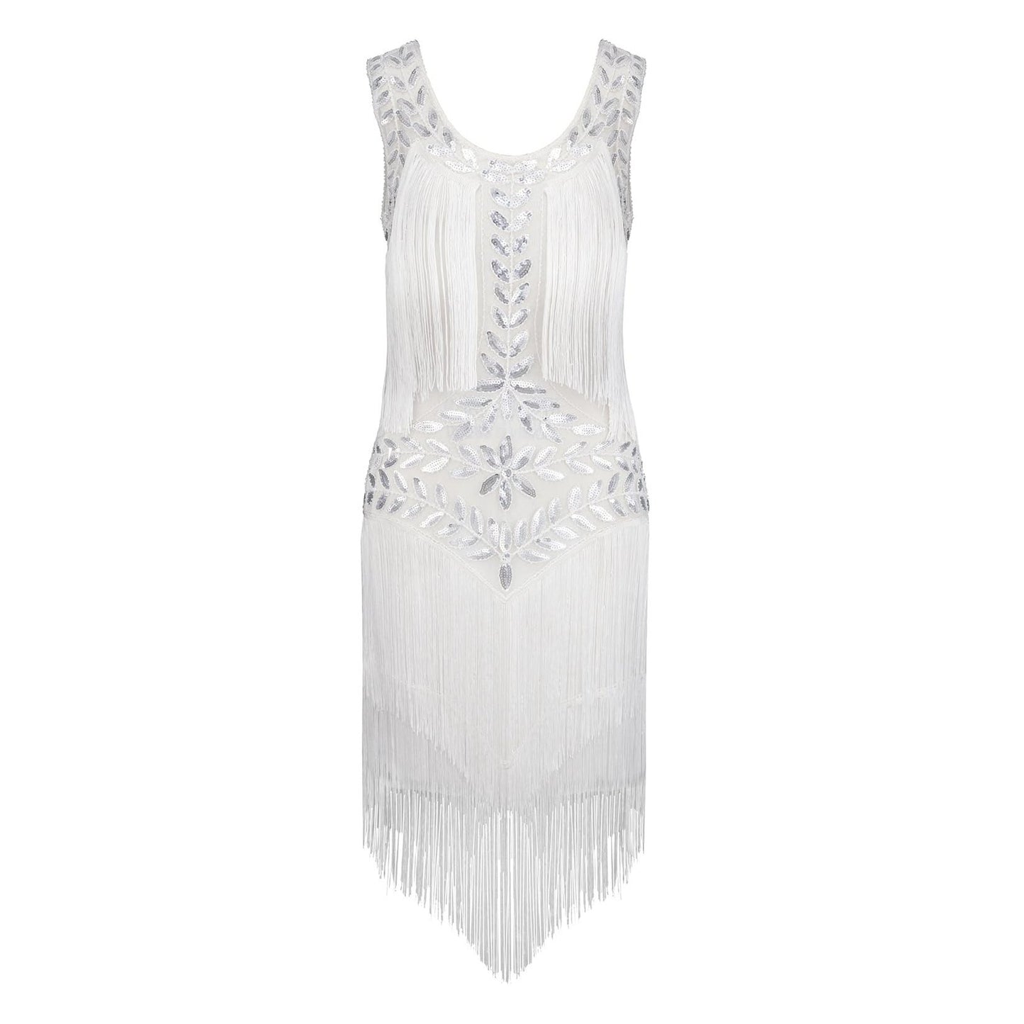 White Fringed Sequin Flapper Dress