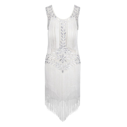 White Fringed Sequin Flapper Dress