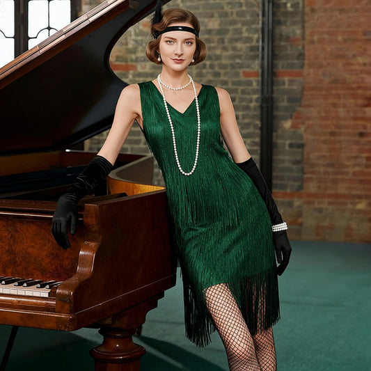 Sequin Fringe Charleston Dress with Accessories Set