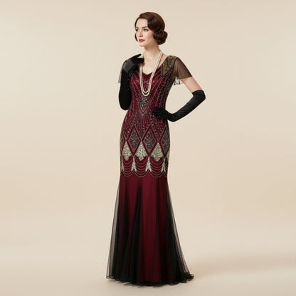 1920s Sequin Mermaid Gown with Accessory Set