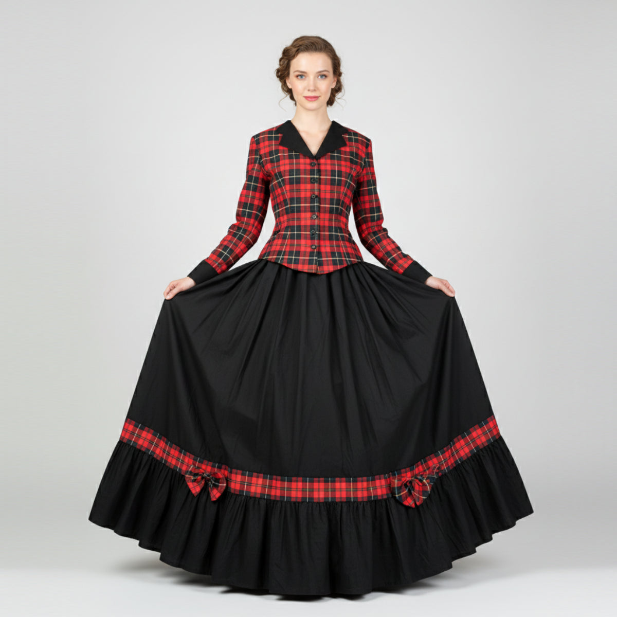Red Plaid Victorian Christmas Carol Dress