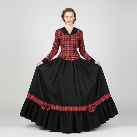 Red Plaid Victorian Christmas Carol Dress
