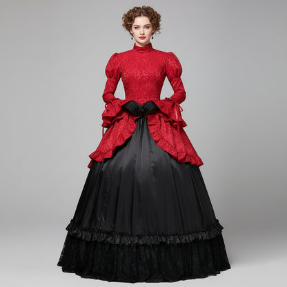 Stand Collar Ruffled Christmas Carol Gown