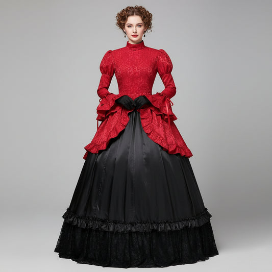 Stand Collar Ruffled Christmas Carol Gown