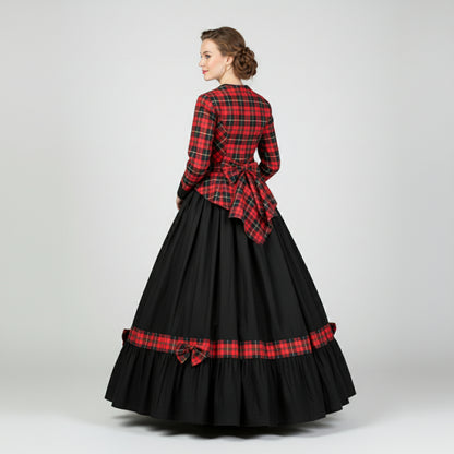 Red Plaid Victorian Christmas Carol Dress