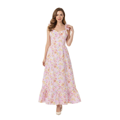 Women's 1950s Tie Dye Ruffle Strap Sweetheart Neck A-Line Midi Dress