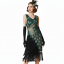 Set Abito Flapper Verde con Nappine e Piume di Pavone con Accessori