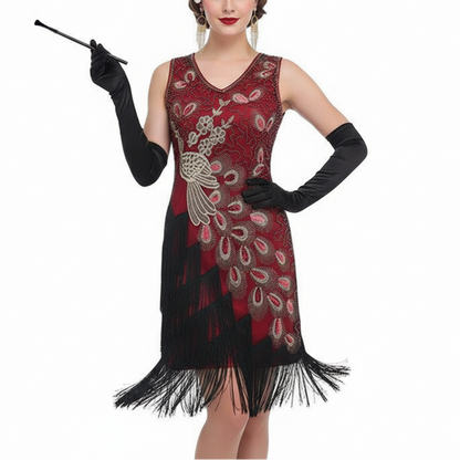 Irregular Tassel Peacock Flapper Dress with ACCs