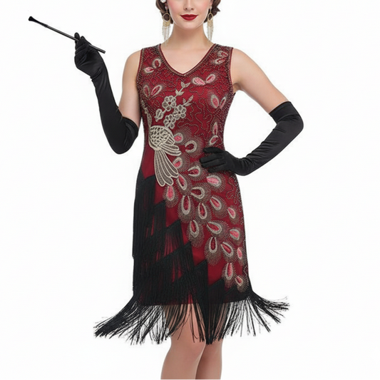 Irregular Tassel Peacock Flapper Dress with ACCs