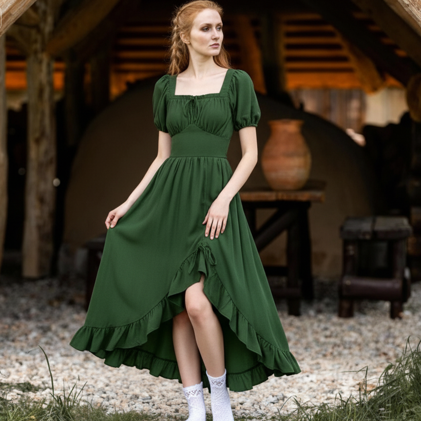 Grünes Elfen LARP Fantasy Kostümkleid 