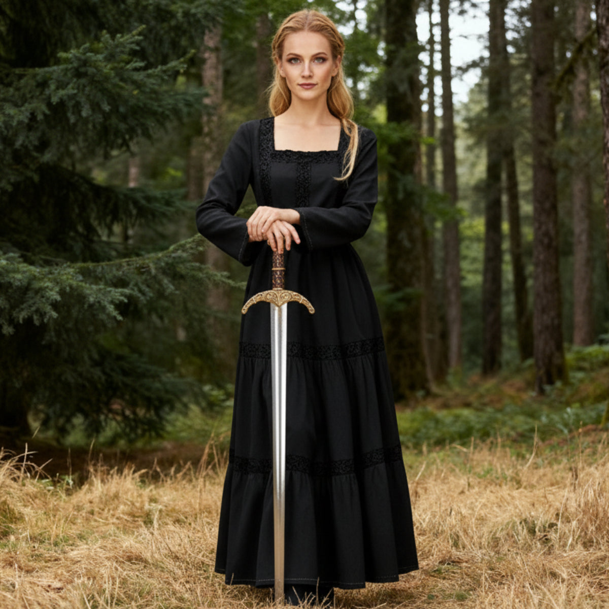 Renaissance Dress Embroidery Bell Sleeves A-Line Dress